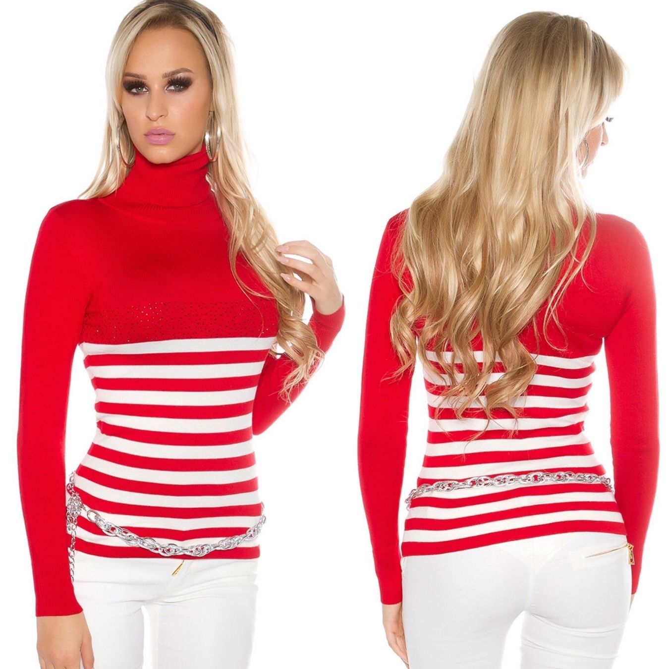 Pullover & Sweatshirts: Koucla Strass Rollkragen Pullover Rot – Neu und originalverpackt aus Sirnach von Koucla-Girl
