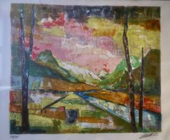 Schöne Farblitho, 1973, Landschaft, signiert