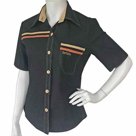 Bluse Gr. S kA BW farfalla schwarz Streifen VINTAGE 1970s