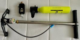 Taucher-Reserveflasche 0,5l 207 bar mit Pumpe und Ventil