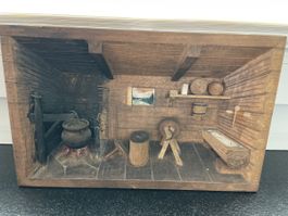 Holzhaus mit 11 Figuren, Dekoration, Antiquität, Sammlerstüc