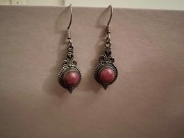 Belles boucles d'oreilles en argent, rhodonite