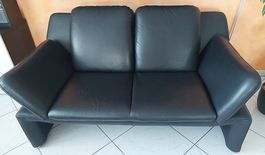 Sofa Leder schwarz 2er