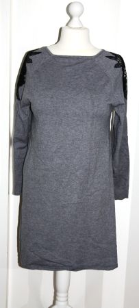 Kleid Strick - Kleid mit Spitze grau - schwarz Gr. XL (1)