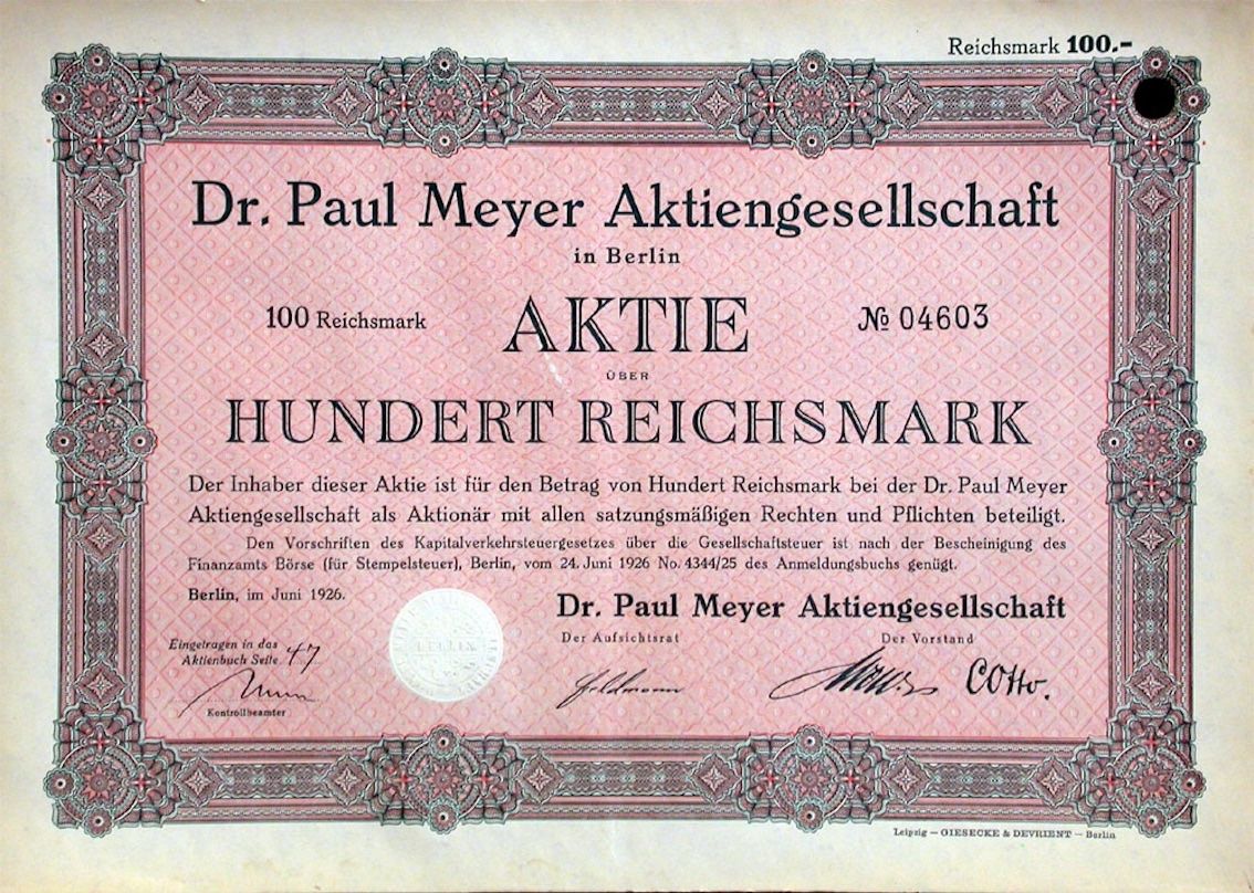 Documenti: Dr. Paul Meyer AG, Berlin - 1926 – Usato da Solothurn venduto da Sgasche