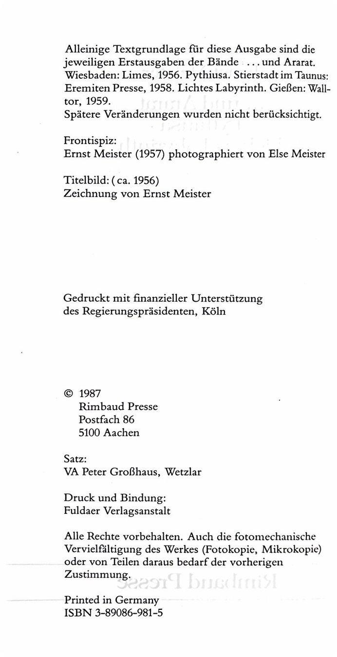 Libri: Meister Ernst, ... und Ararat Pythiusa - Lichtes Labyrinth – Nuovo (secondo la descrizione) da Sarnen venduto da Livres 2