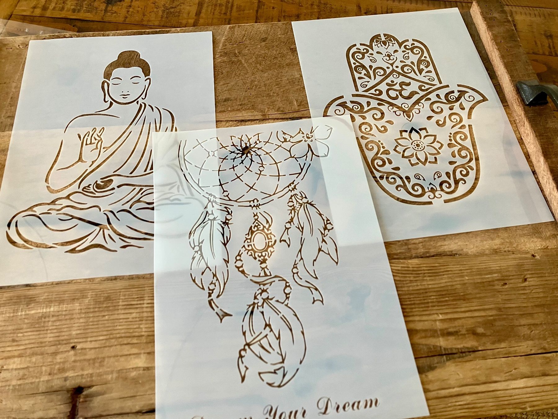 Sciablone: 3er  Set Malschablonen  A4, Buddha, Traumfänger – Nuovo e nell'imballaggio originale da Effretikon venduto da wenuss 2