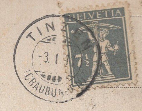 Cartoline postali: Gruss  aus  Tinzen   1918 – Difettoso da Aarau venduto da kufi44 1