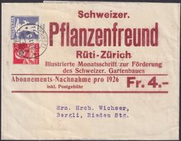 1926, PFLANZEN - FREUND, Brief: Rüti, illustrierte NACHNAHME