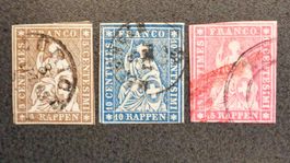 SWITZERLAND 1857–1857: «Strubeli», 3 timbres oblitérés