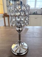 Silberfarbener Kerzenständer, Glassteine, neu