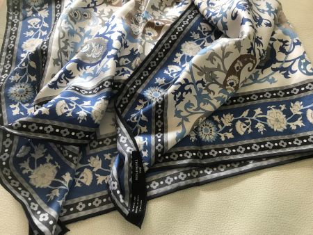 Seidenschal Jim Thompson Blau-Weiss Paisleymuster 100% Se...