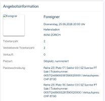 Zwei Tickets für das Konzert von Foreigner