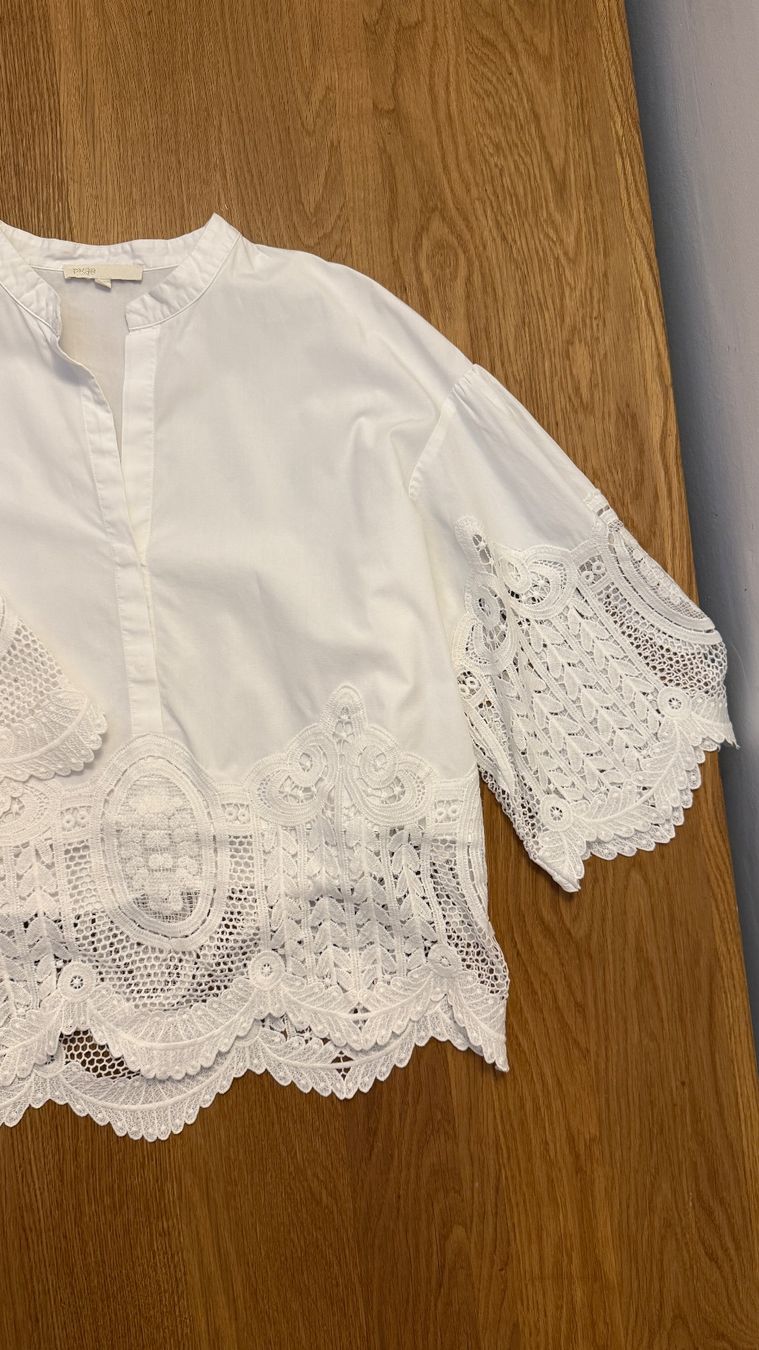 Maje Blusen: MAJE Hemd klassisch elegante Bluse weiss Baumwolle Spitze – Gebraucht aus Faulensee von Liebes_Kind_2019 1