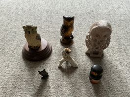6 verschiedene.Eulen, Porzellan, Bronze, Speckstein etc.