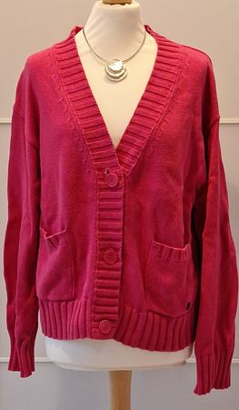 Lässige Strickjacke in knalligem Pink, Gr. L 100% Baumwolle