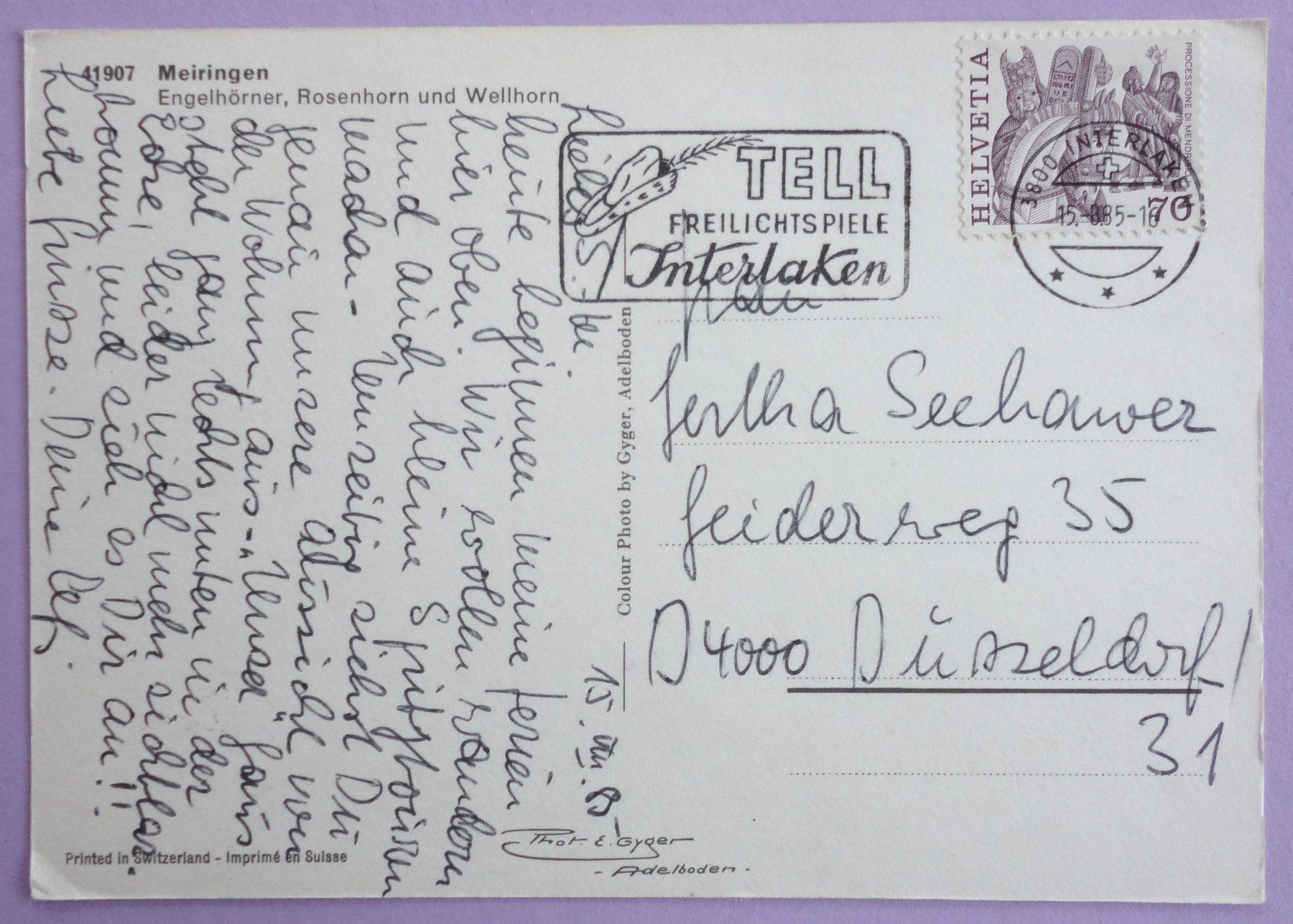 Cartoline postali: Meiringen – Usato da Fétigny venduto da Billy2miny 1