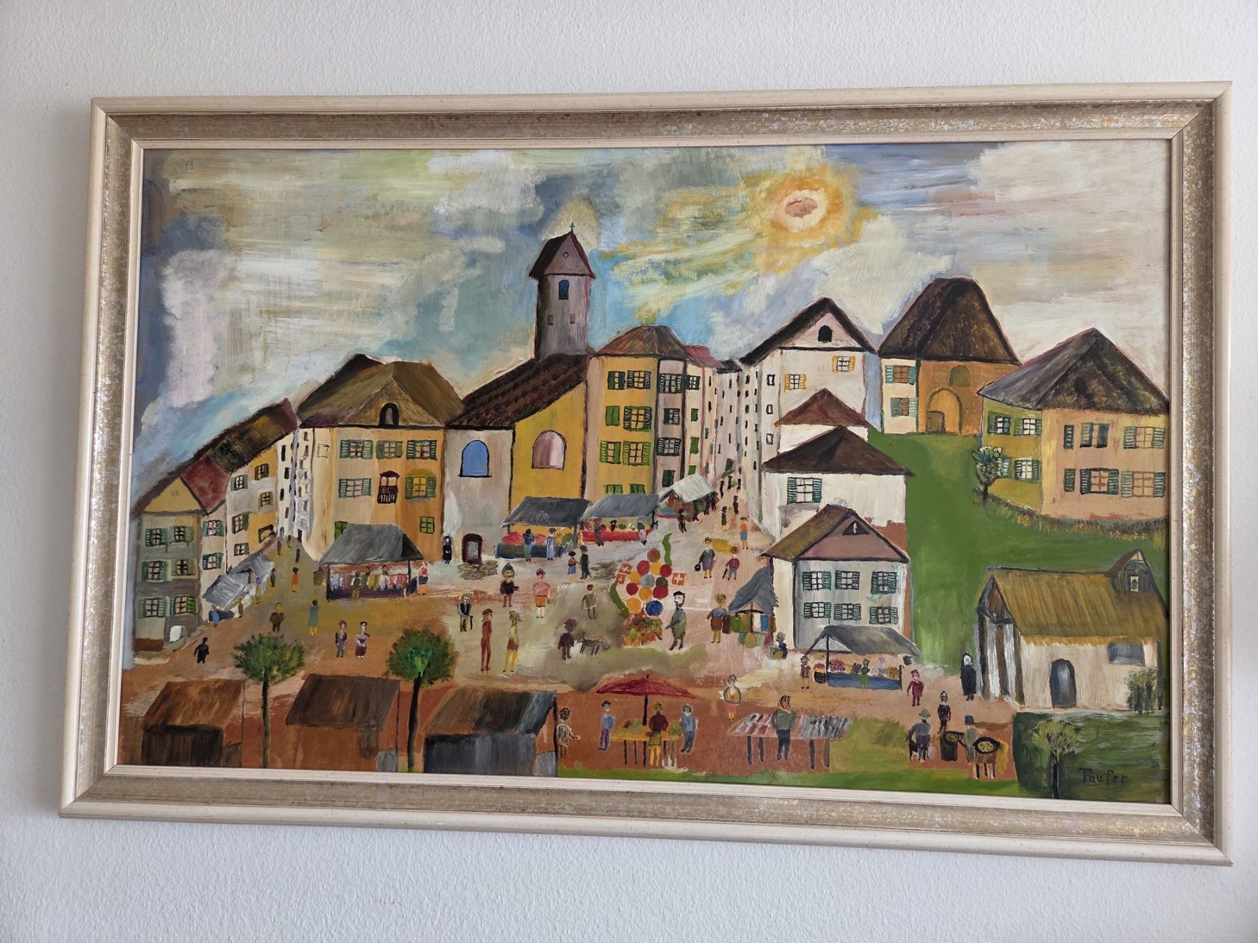 Gemälde: Ölgemälde Schweizer Dorf mit Markt, Taufer – Gebraucht aus Zürich von Kue_Zuerich 2