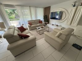 Canapé et fauteuil cuir creme 3 places 2 places 1 place