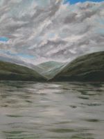 Lac alpin tableau original, acrylique sur toile 40 × 50 cm