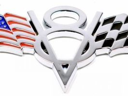 USA Fahne V8 Emblem aus Metall checkered flag Rennfahne