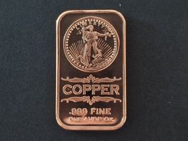 USA 1 Oz .999 Copper bar, Saint Gaudens
