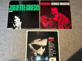 Disques LP Ferrat, Juliette Greco, Brassens