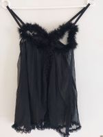 VerfÜhrerisches Negligee aus schwarzem Tüll mit Federn Gr.M