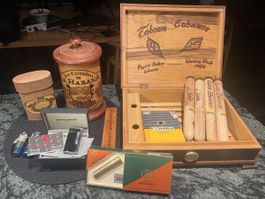 Cigar Humidor Set with lighters, cigar holder, accessories