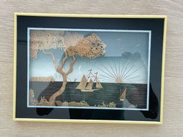 Maki-e Wandbild mit Schiff-Baum-Motiv