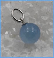 ♛ Zierlicher AQUAMARIN Kugel ca. 8.5mm Anhänger 925 Silber