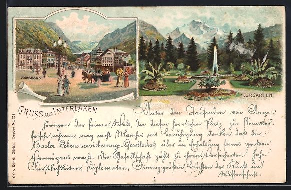 Cartoline postali: Litho Interlaken, Strassenpartie mit Vol – Usato da Berlin venduto da bartko-reher
