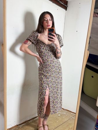 Dress floral print short sleeves side slit