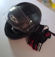 Casque moto HJC noir avec gants Racer XL très bon état