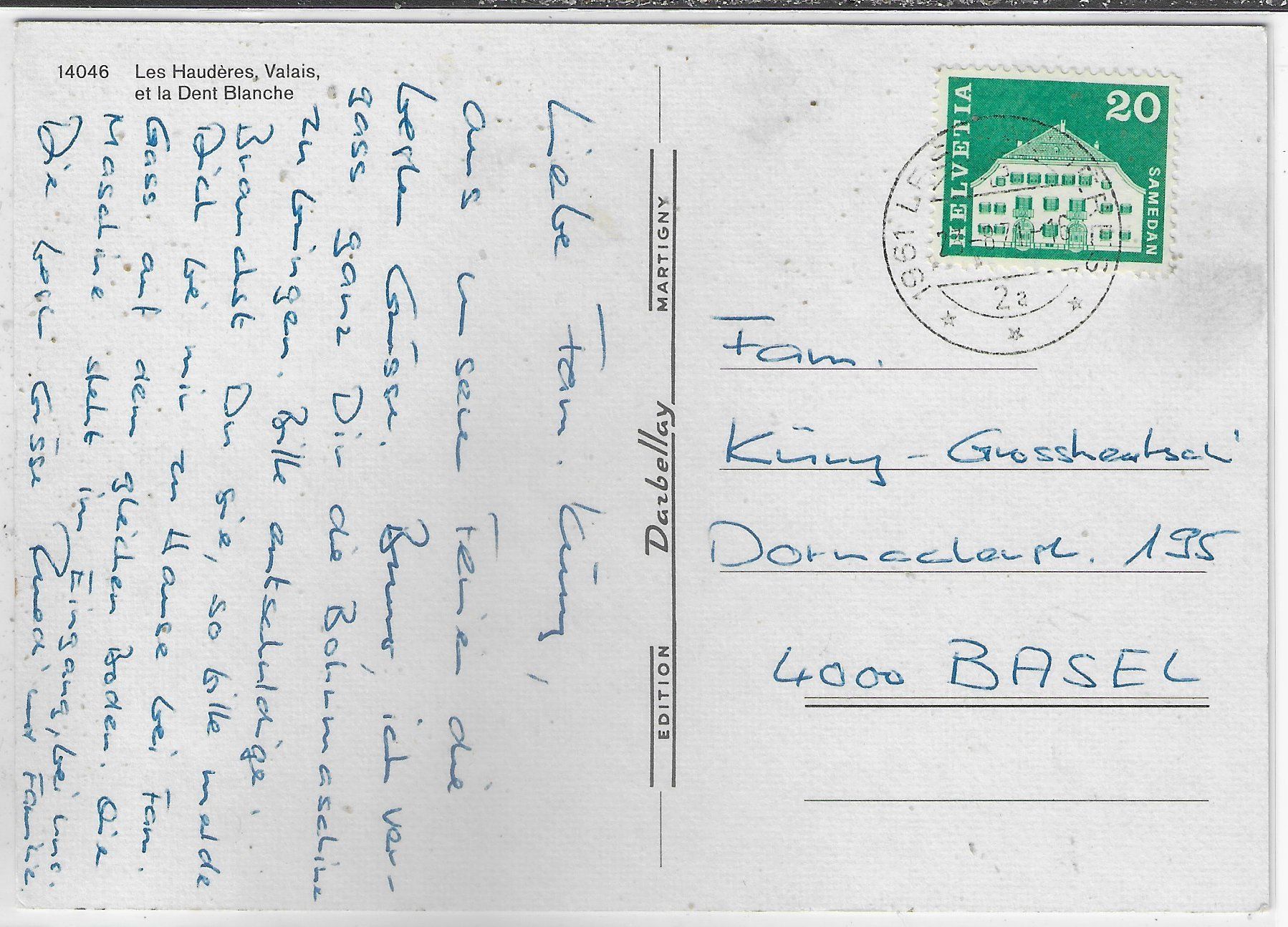 Cartoline postali: Les Hauderes VS et la Dent Blanche – Usato da Ettingen venduto da Kartenplanet 1