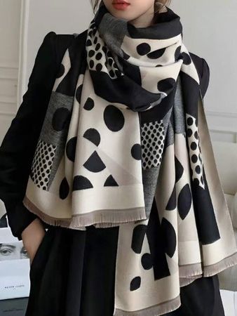 Sciarpa donna fantasia pois triangoli bianco nero 180*65