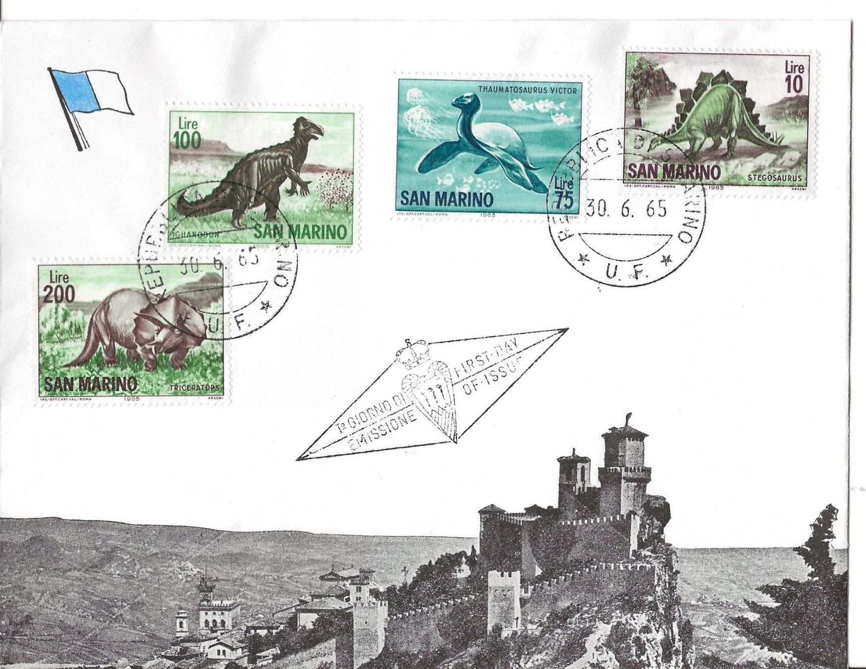 Alle Briefmarken: San Marino, FDC 1965, Saurier – Gebraucht aus Frauenfeld von Merk52