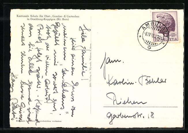 Cartoline postali: Oeschberg-Koppigen, Kantonale Schule f – Usato da Berlin venduto da bartko-reher 1