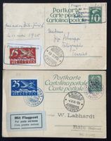 2x Schweiz Flugpost Ganzsachen 1924/1925 Zürich Basel