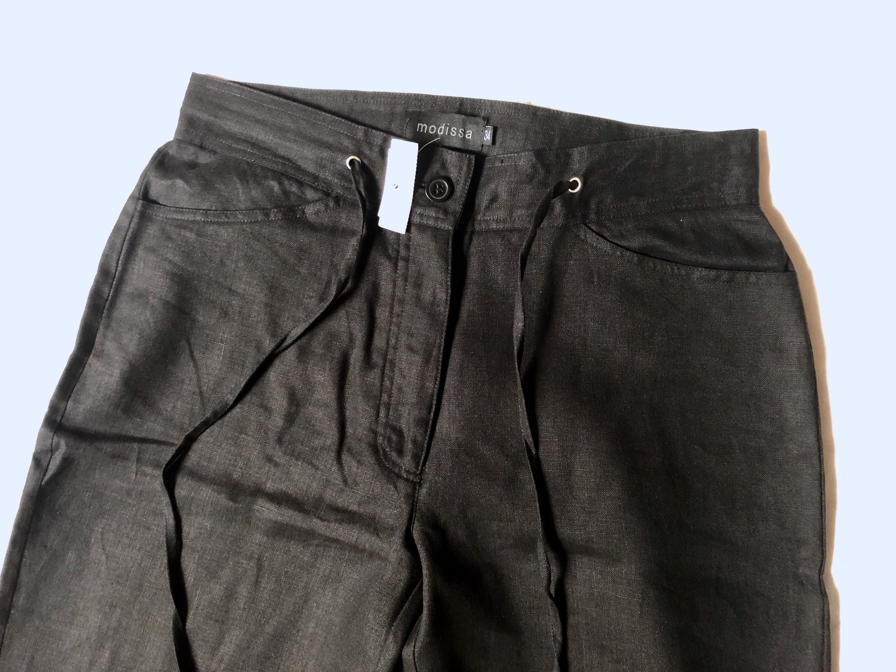 Modissa Pantaloni: Modissa Leinenhose, schwarz, Gr. 34, NEU – Nuovo e nell'imballaggio originale da Basel venduto da Solaia28 1