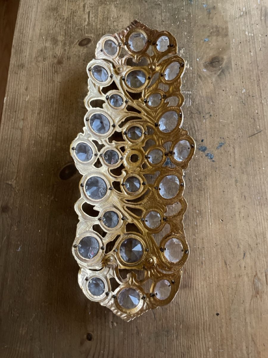 Lampade: Antike Lampenabdeckung mit Kristallen Goldfarben – Usato da Glarus venduto da adiweb007 1