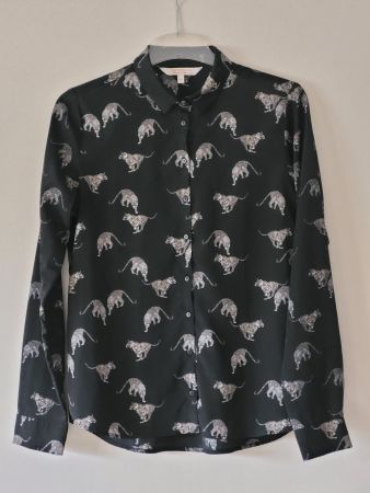 Bluse Clockhouse schwarz mit Tiger/Leopard-Print Grösse 38