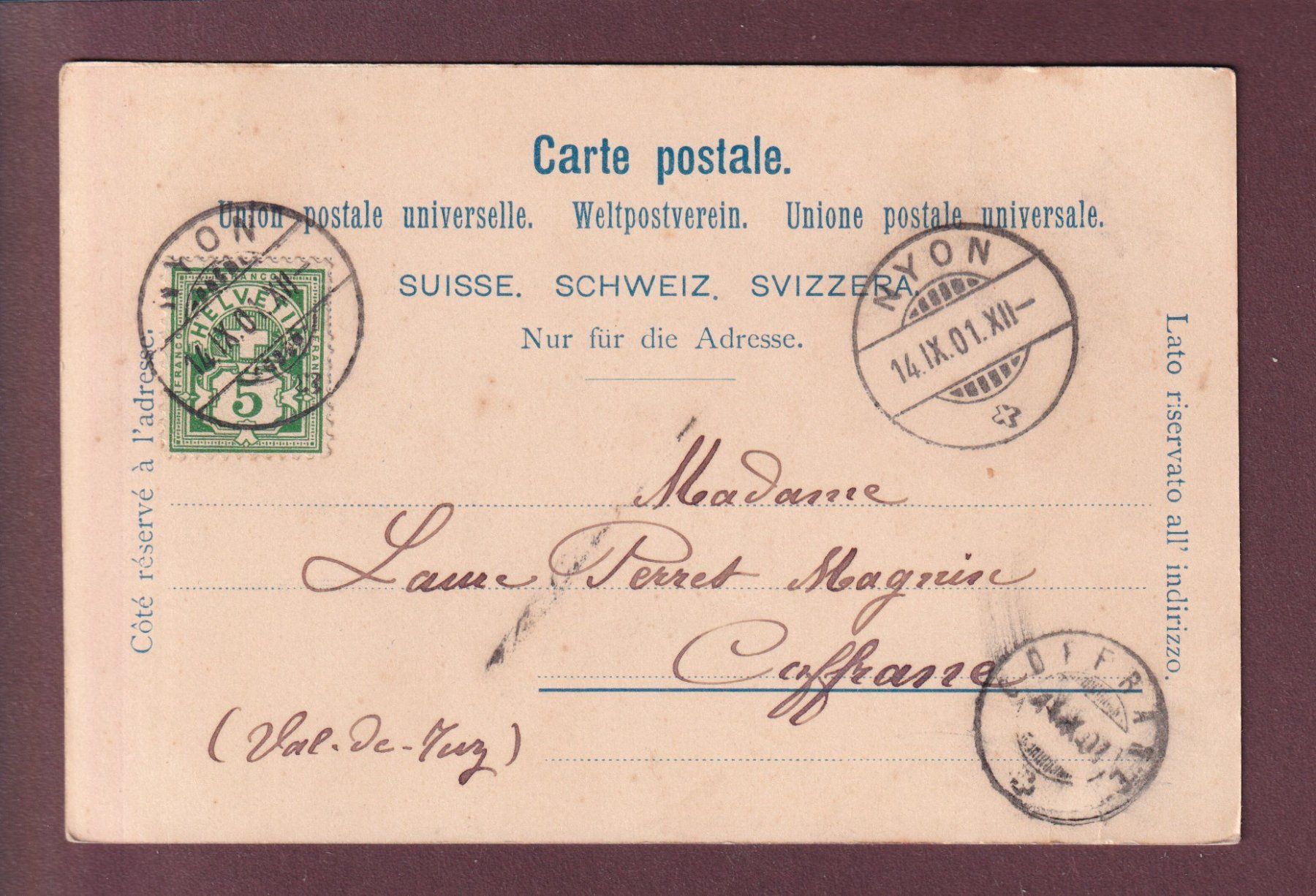 Cartoline postali: NYON vu du lac - 1901 – Usato da Pully venduto da nicecards 1