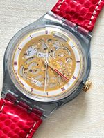 Swatch Automatik Uhr Skelettuhr, Rot Lederband