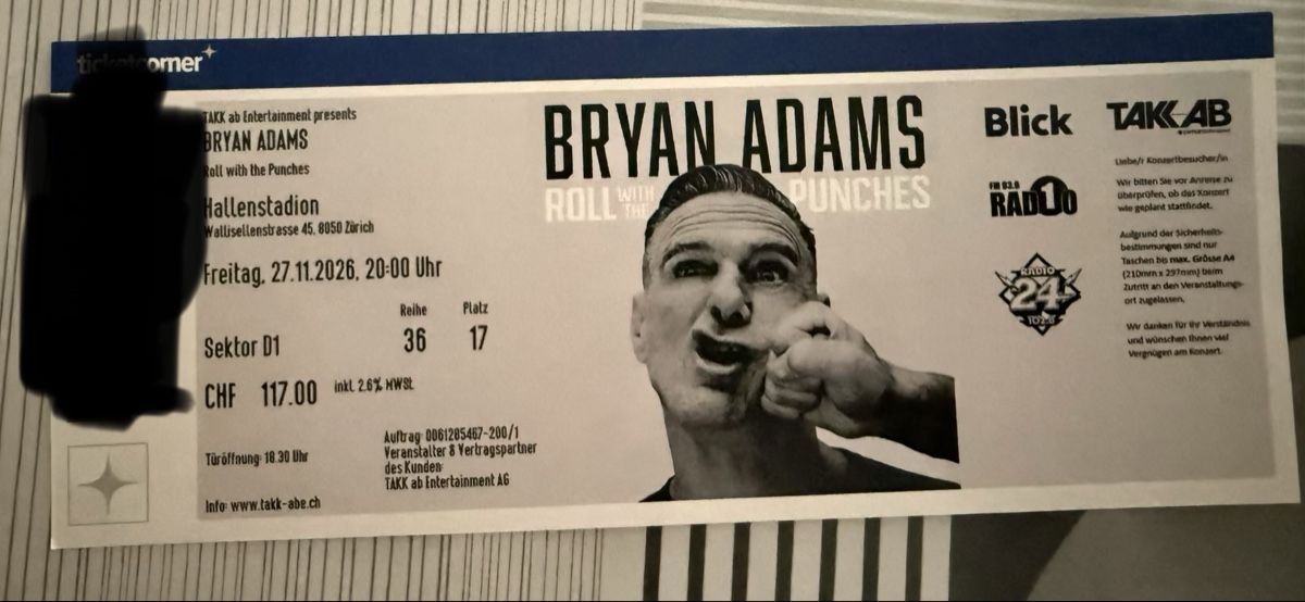 Billets: Bryan Adams ticket – Neuf (Voir description) à Aadorf par ycobos