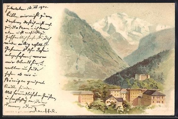 Cartoline postali: Litho Interlaken, Ortspartie mit Bergen – Usato da Berlin venduto da bartko-reher