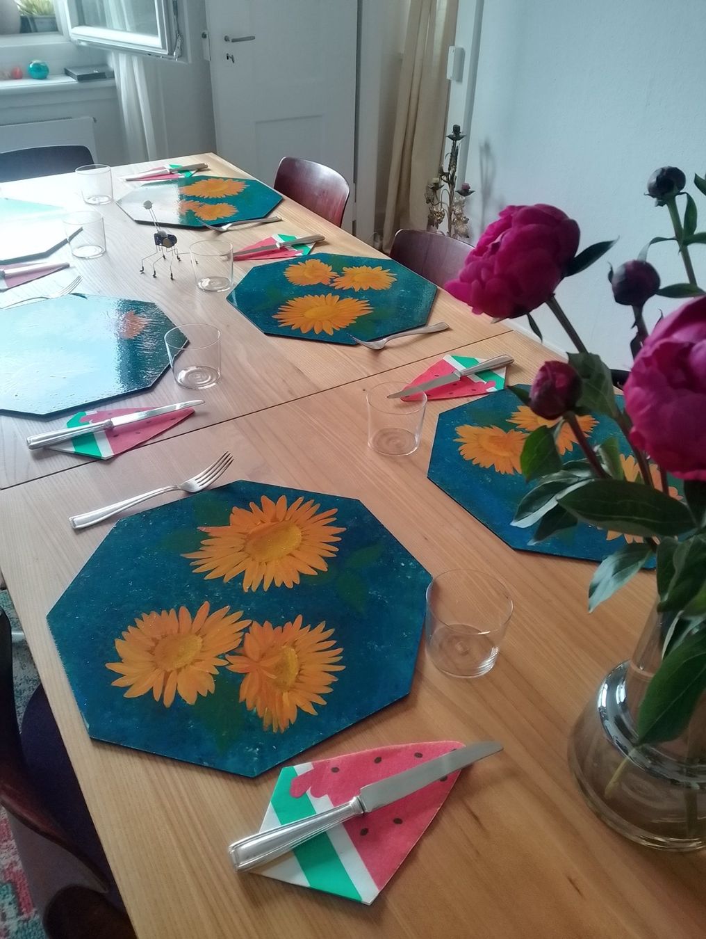 Sottobicchieri: 6 handgemalte Tischsets Sonnenblumen UNIKATE! – Usato da Luzern venduto da Seri4