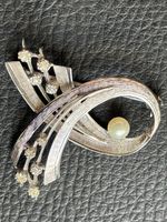 Broche vintage argent 800 perle et zircons , 7g