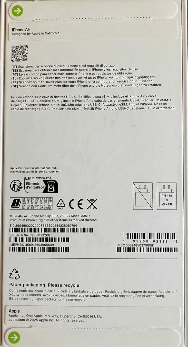 Apple Handys / Smartphones: iPhone Air, – Neu und originalverpackt aus Bäriswil BE von Weber26 1