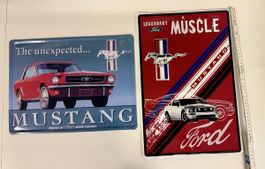 2x Ford Mustang Blechschilder Deko Sommer Auto Oldtimer 58 Z